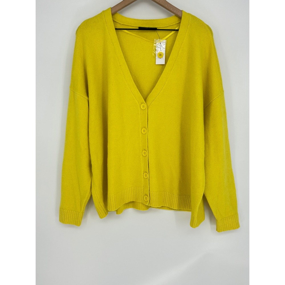 NWT-Lane Bryant Bright Yellow Button Front V-Neck Cardigan Sweater Plus Sz.22/24